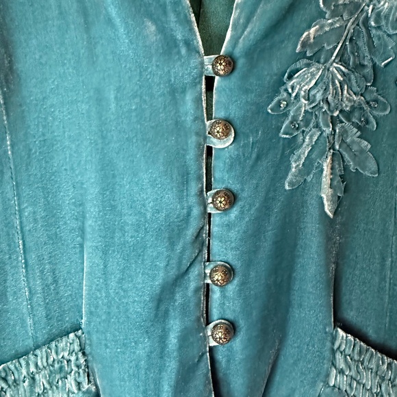 Soft Surroundings Embroidered Silk Blend Blue/Green Blazer Jacket Button Down - Picture 2 of 7